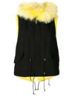 Furs66 Hooded Mini Vest Coat - Black