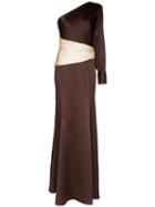 Rebecca De Ravenel One-shoulder Gown - Brown