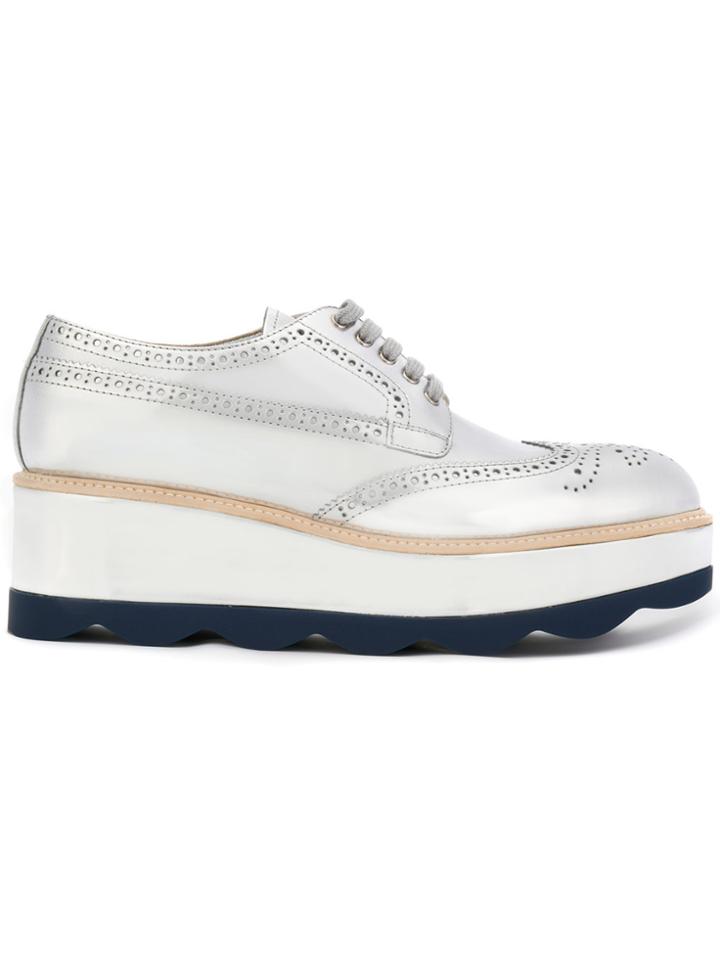 Prada Mirror Flatform Brogues - Metallic