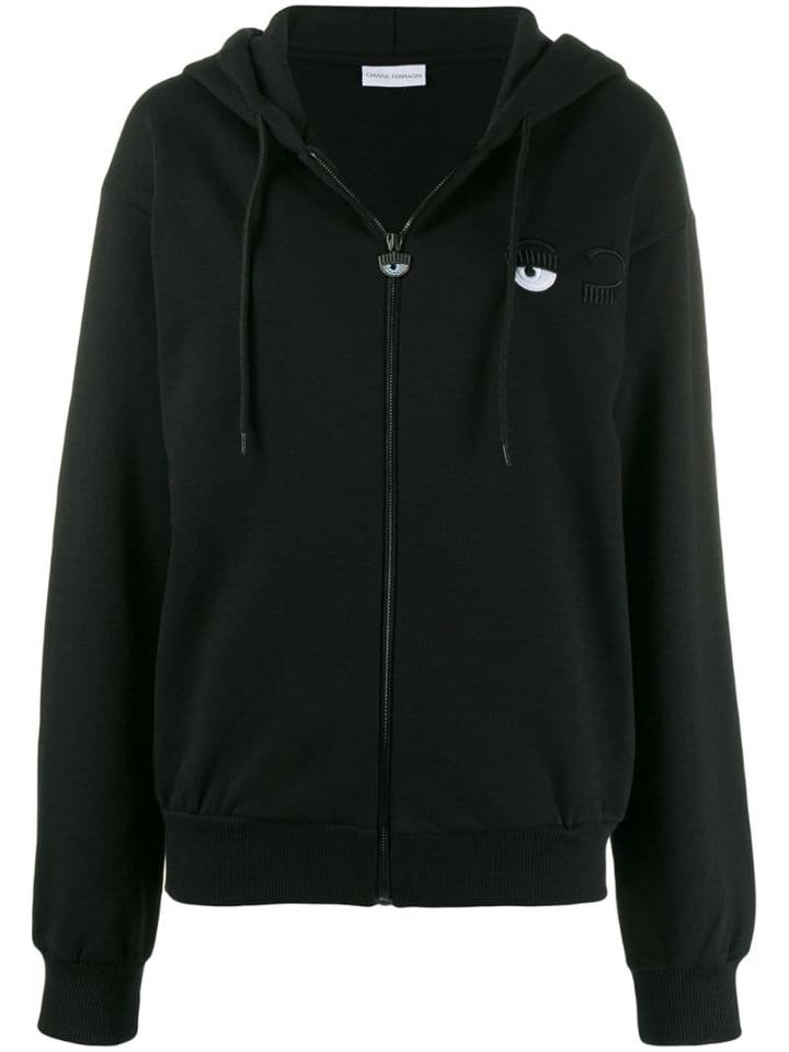 Chiara Ferragni Felpa Embroidered Logo Hoodie - Black