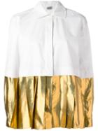 Arthur Arbesser Metallic Pleated Hem Shirt, Women's, Size: 42, White, Cotton/polyester