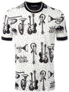 Dolce & Gabbana Guitar Print T-shirt, Men's, Size: 46, White, Cotton/silk