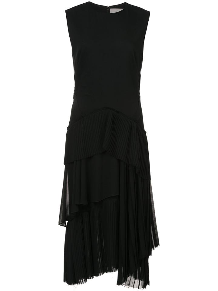 Jason Wu Pleated Ruffle Trim Midi Dress - Black