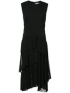 Jason Wu Pleated Ruffle Trim Midi Dress - Black