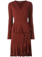 Roberto Cavalli Ruffled Peplum Dress, Women's, Size: 46, Red, Viscose