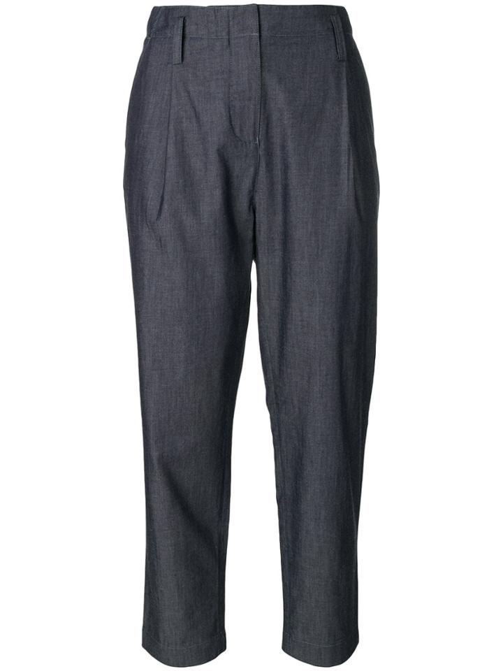 Emporio Armani Pleated Cropped High-waisted Trousers - Blue