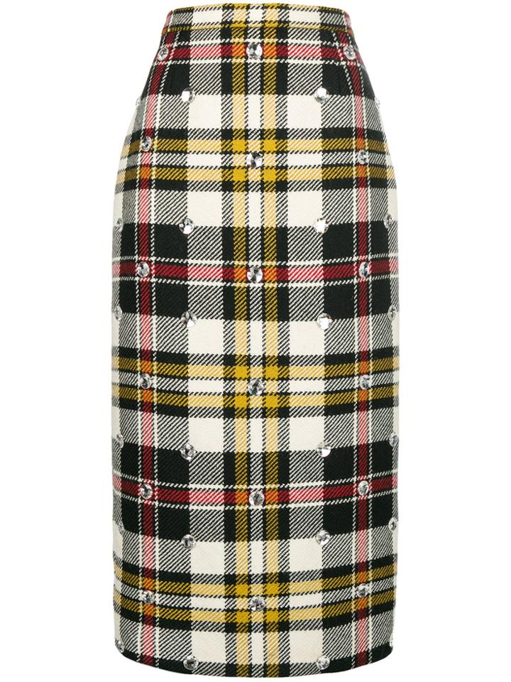 Miu Miu Embellished Check-print Midi Skirt - White