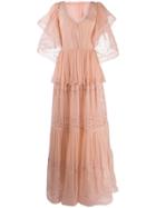 Alberta Ferretti Embroidered Ruffle Maxi Dress - Pink