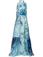 Isabel Sanchis Baroque Floral Printed Gown With Dramaticcape Back -