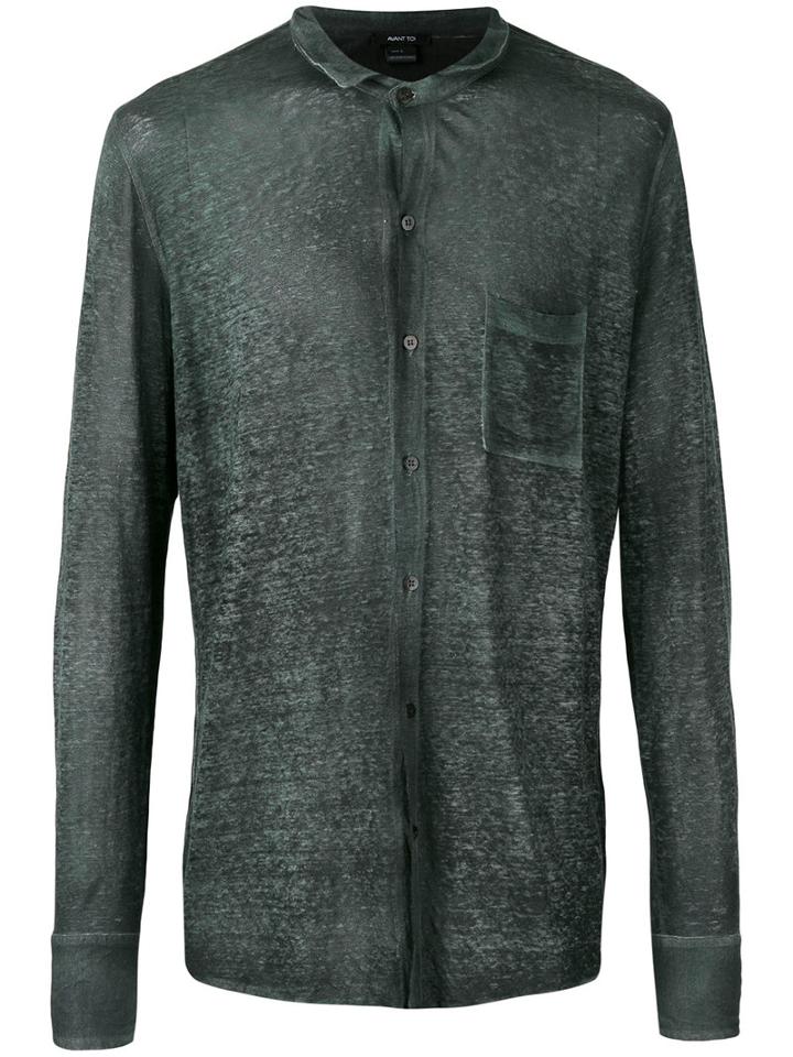Avant Toi Band Collar Shirt, Men's, Size: Xxl, Green, Linen/flax