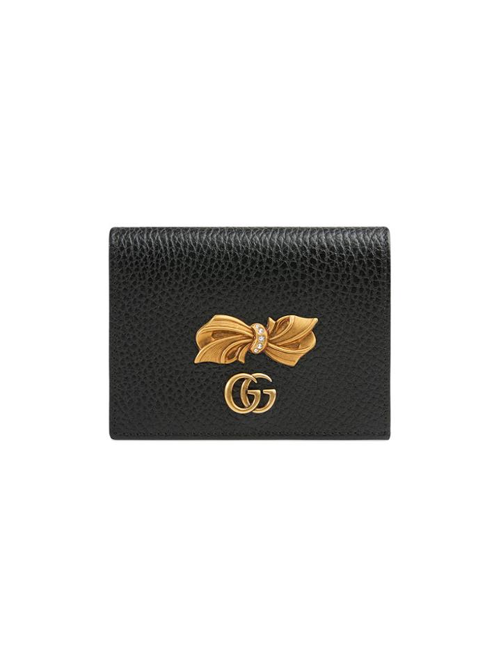 Gucci Leather Card Case With Bow - Black