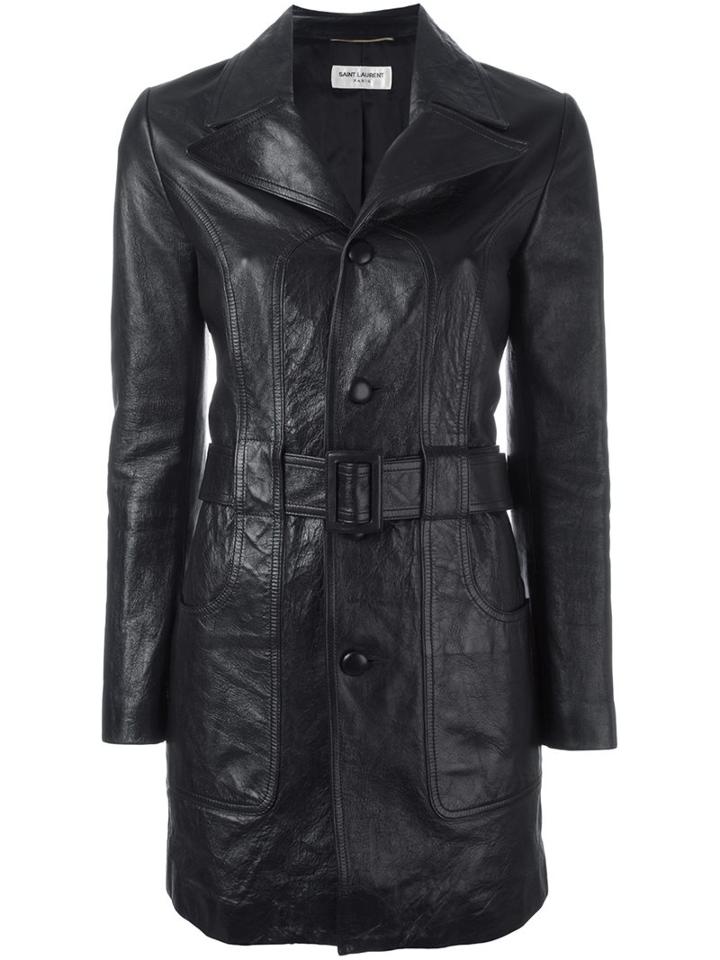 Saint Laurent 70's Short Leather Coat, Women's, Size: 42, Black, Silk/lamb Skin