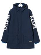 Calvin Klein Kids Logo Hooded Coat - Blue