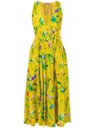 No21 Leaves Print V-neck Dress, Size: 42, Yellow/orange, Silk/acetate