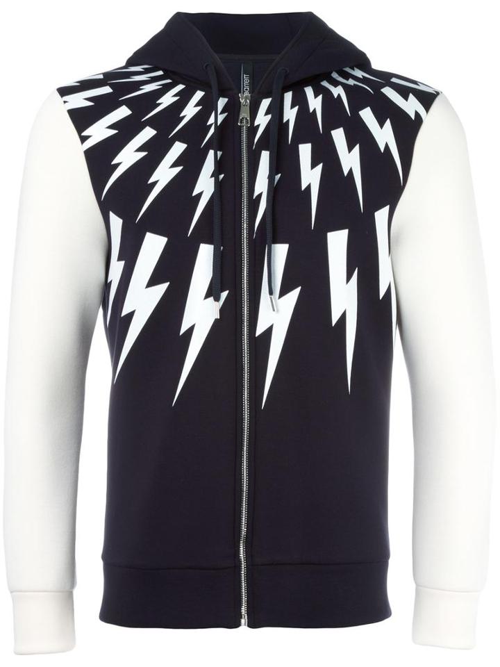Neil Barrett Lightning Bolt Zip Hoodie, Men's, Size: Xs, Blue, Cotton/viscose/spandex/elastane/polyurethane
