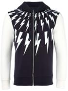 Neil Barrett Lightning Bolt Zip Hoodie, Men's, Size: Xs, Blue, Cotton/viscose/spandex/elastane/polyurethane