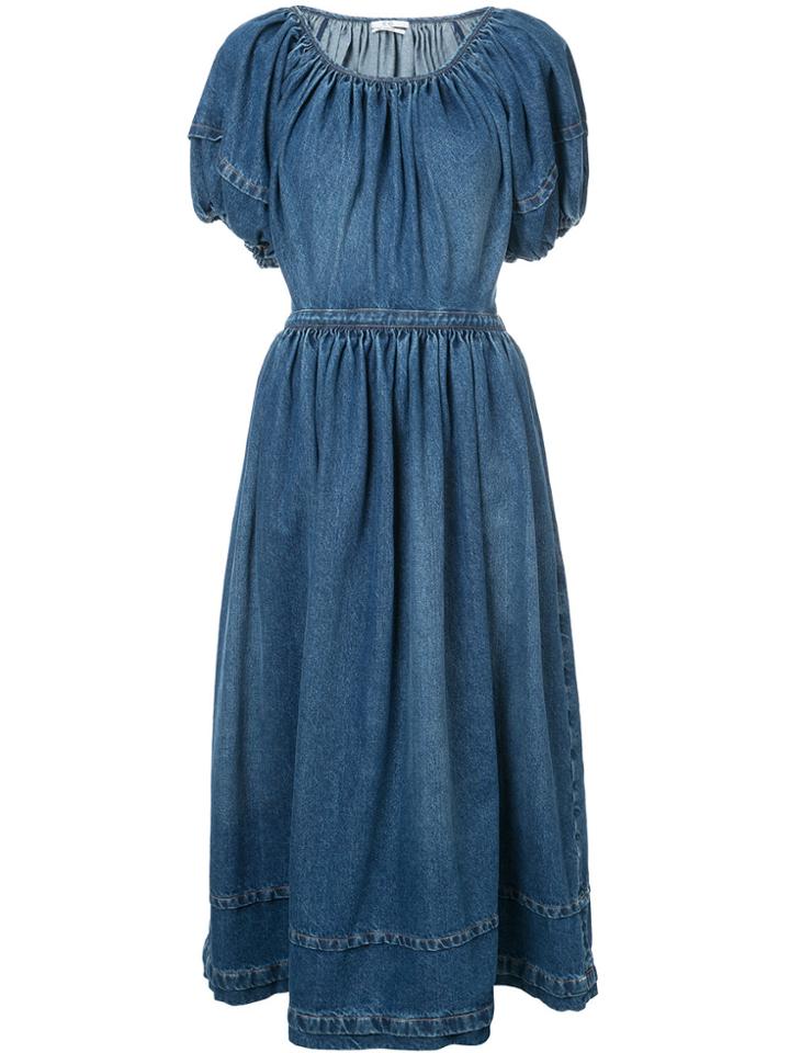 Co Puff Sleeve Denim Dress - Blue