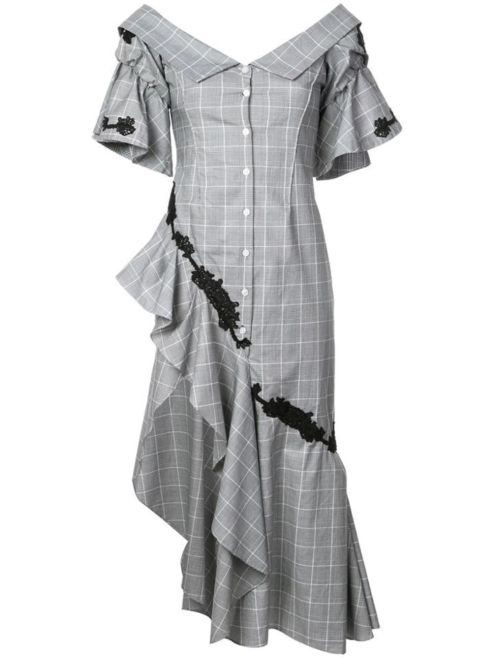 Jonathan Simkhai Plaid Lace Ruffle Dress - Black