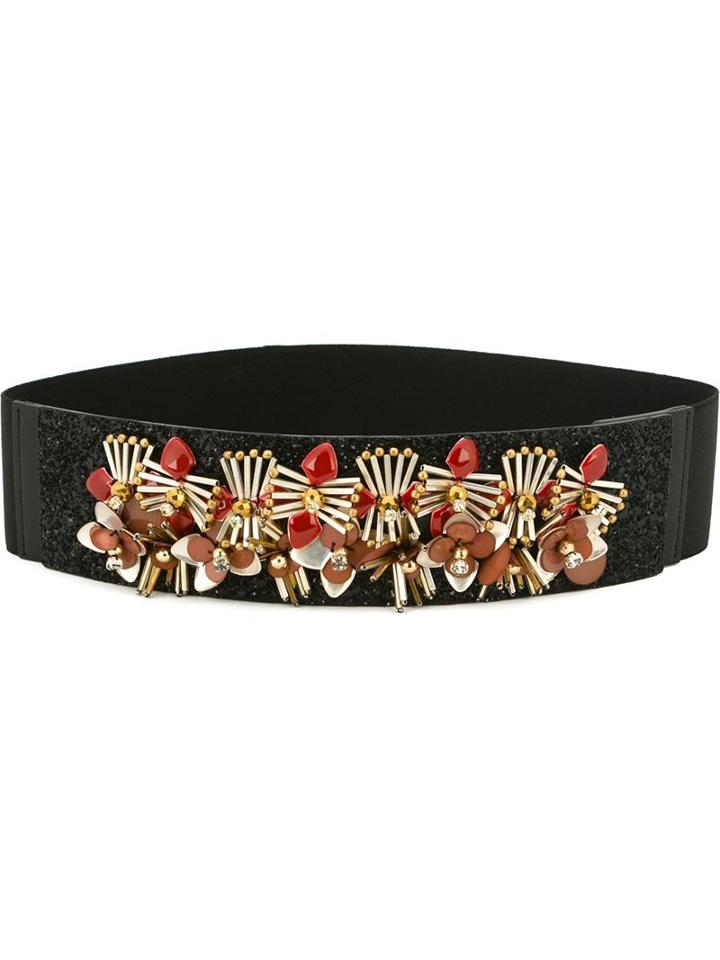 Marni Embellished Belt, Women's, Size: 70, Black, Leather/polyester/spandex/elastane