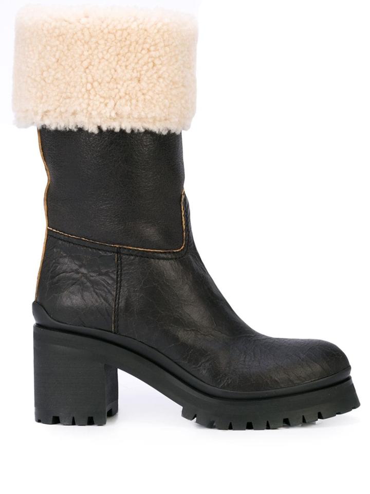 Miu Miu Shearling Chunky Heel Boots - Black