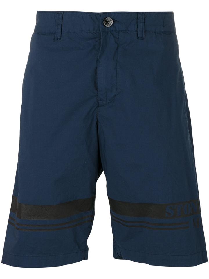 Stone Island - Logo Print Shorts - Men - Cotton/spandex/elastane - S, Blue, Cotton/spandex/elastane