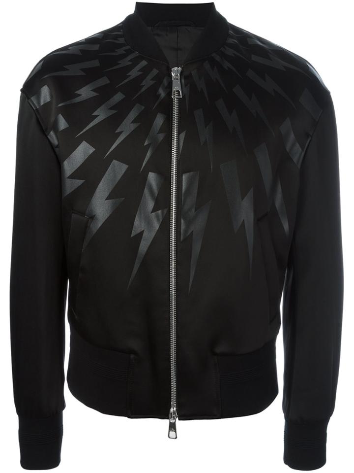 Neil Barrett Lightning Bolt Print Bomber Jacket - Black