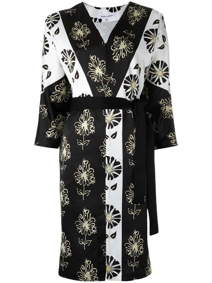 Gloria Coelho V Neck Printed Dress, Women's, Size: P, Black, Polyester