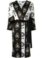 Gloria Coelho V Neck Printed Dress, Women's, Size: P, Black, Polyester