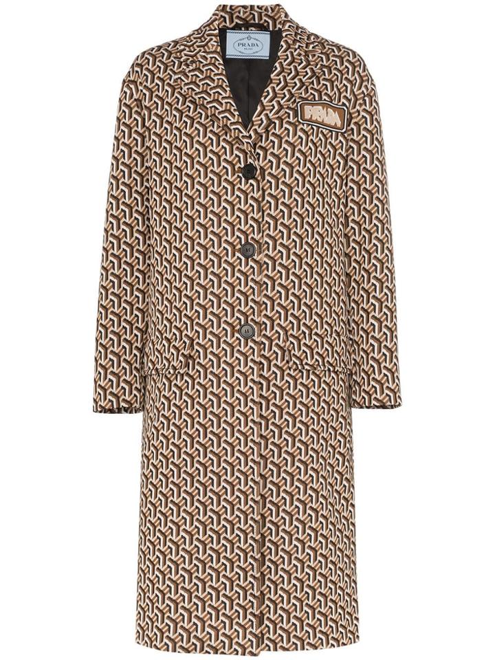Prada Geometric Twist Print Single-breasted Coat - Brown