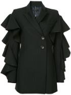 Ellery Frill Sleeve Pinstripe Blazer - Black