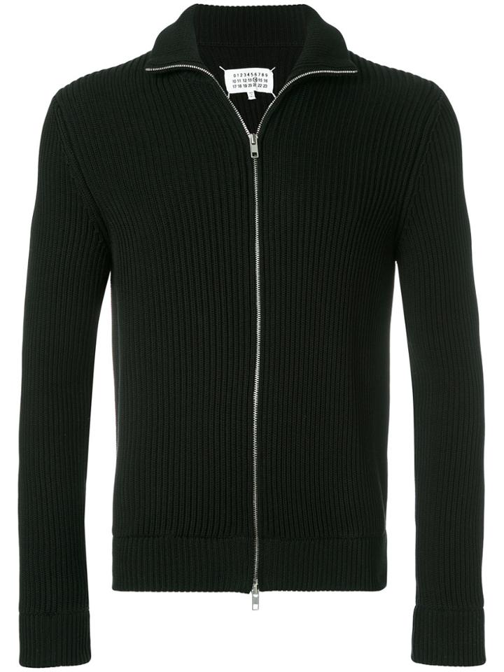 Maison Margiela Ribbed Zip Front Cardigan - Black