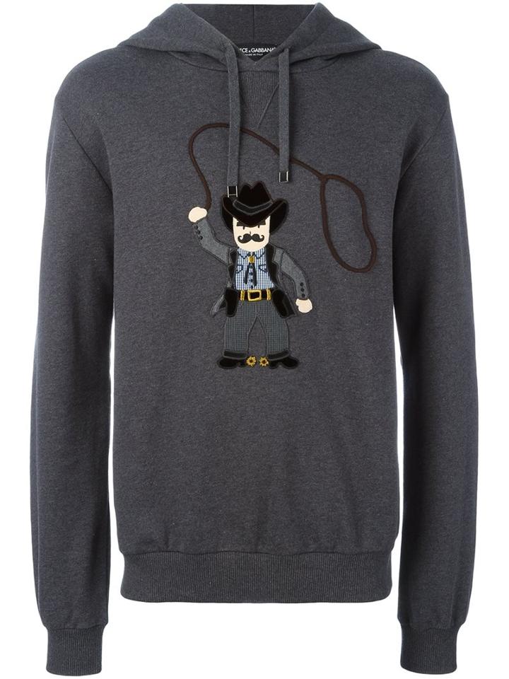 Dolce & Gabbana Cowboy Patch Hoodie, Men's, Size: 46, Grey, Cotton