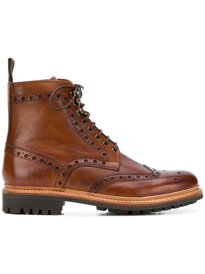 Grenson Brogued Ankle Boots - Brown