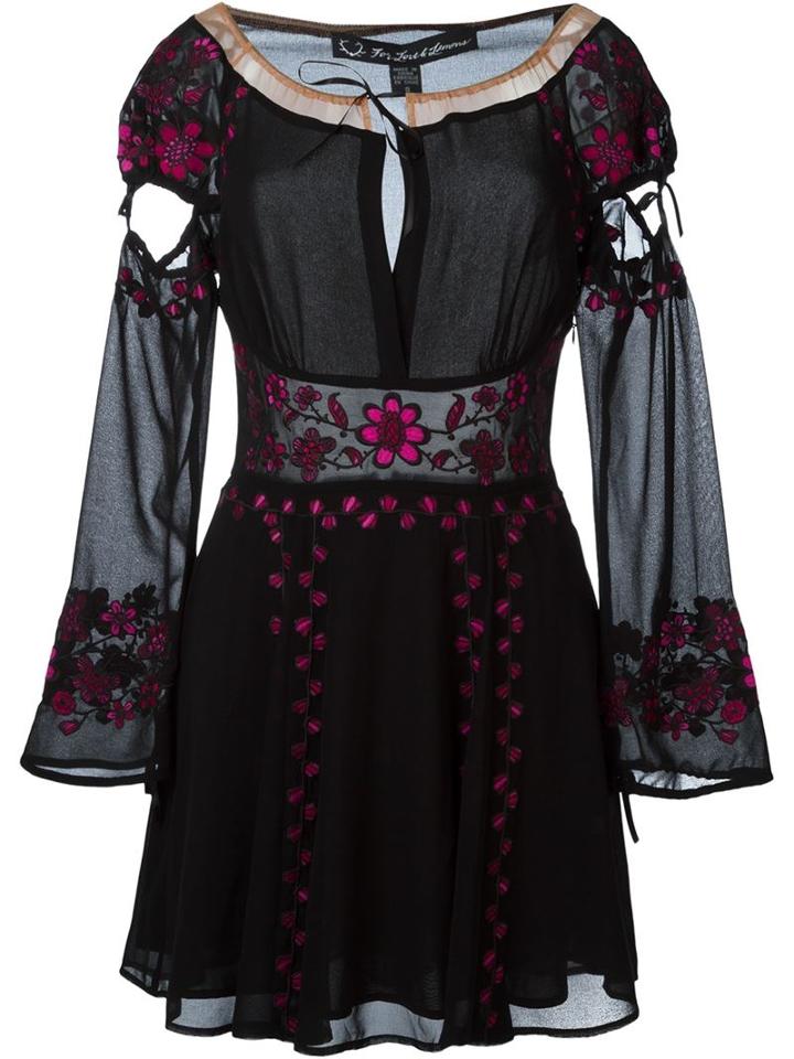 For Love And Lemons Embroidered Detail Dress, Women's, Size: Xs, Black, Polyester/nylon/spandex/elastane