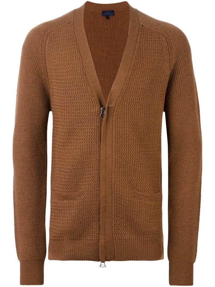 Lanvin Zip Detail Knit Cardigan, Men's, Size: Medium, Brown, Virgin Wool