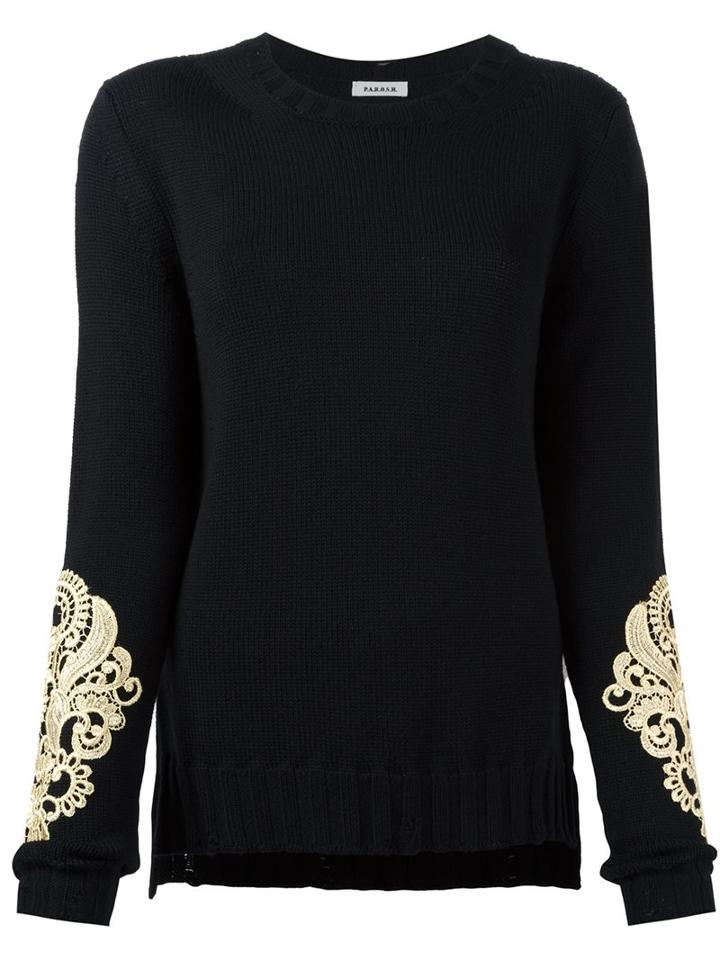 P.a.r.o.s.h. 'lamil' Embroidered Sleeve Jumper, Women's, Size: Small, Black, Virgin Wool