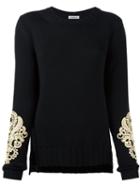 P.a.r.o.s.h. 'lamil' Embroidered Sleeve Jumper, Women's, Size: Small, Black, Virgin Wool
