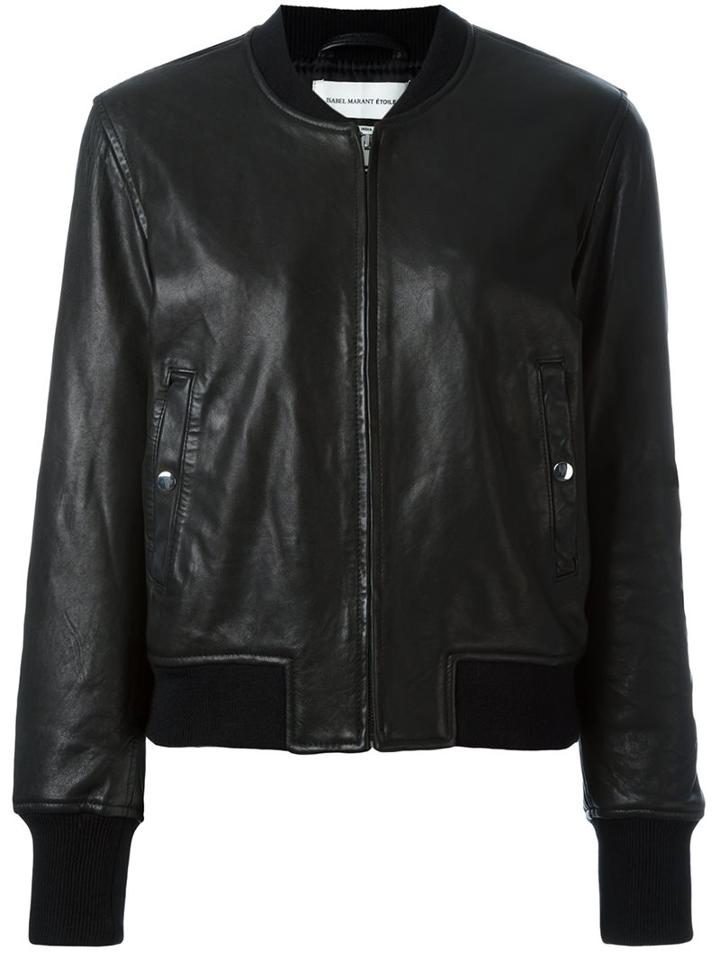 Isabel Marant Étoile 'brantley' Bomber Jacket, Women's, Size: 38, Black, Lamb Skin/wool/spandex/elastane/polyester