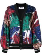 Msgm Shoulder-padded Printed Cardigan - Blue