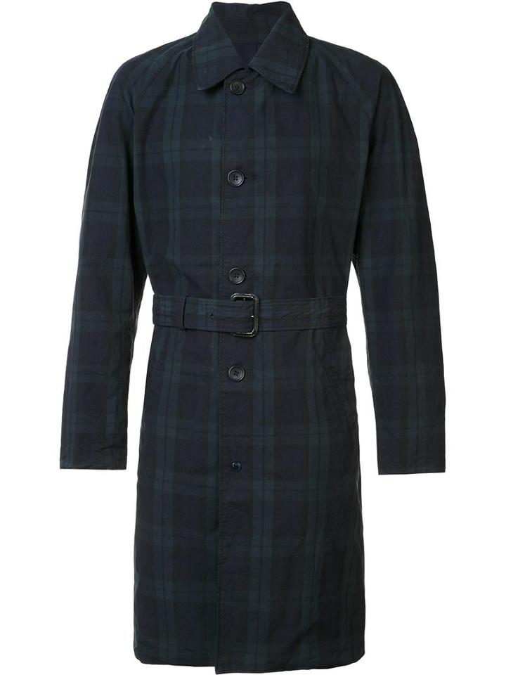 Engineered Garments Checked Trench Coat, Men's, Size: Medium, Blue, Cotton