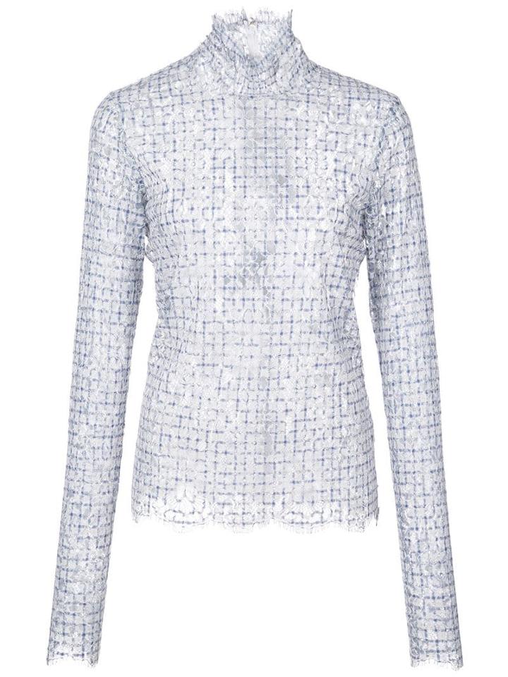 Rosie Assoulin Check Knit Turtleneck Top - Blue