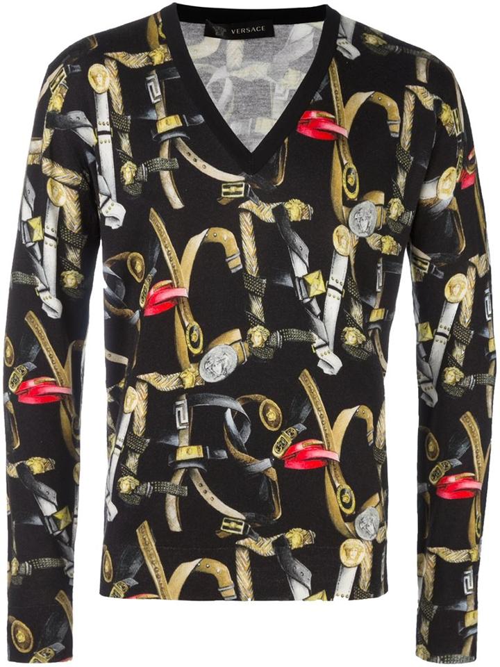 Versace Belt Print V-neck Jumper