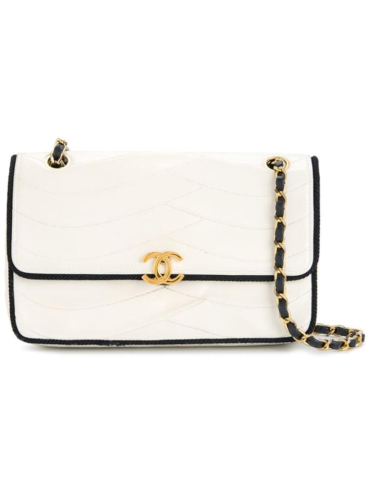 Chanel Vintage Scale Stitch Shoulder Bag - White