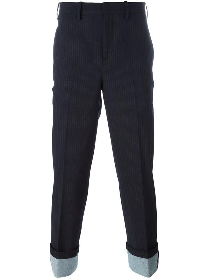 Neil Barrett Cropped Tailored Trousers, Men's, Size: 44, Blue, Cotton/polyester/wool