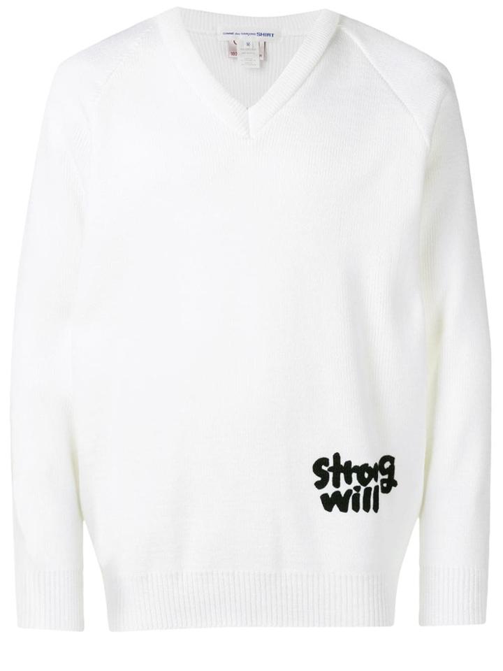 Comme Des Garçons Shirt Strong Will V-neck Knit Jumper - White