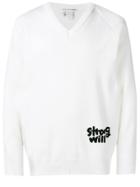 Comme Des Garçons Shirt Strong Will V-neck Knit Jumper - White