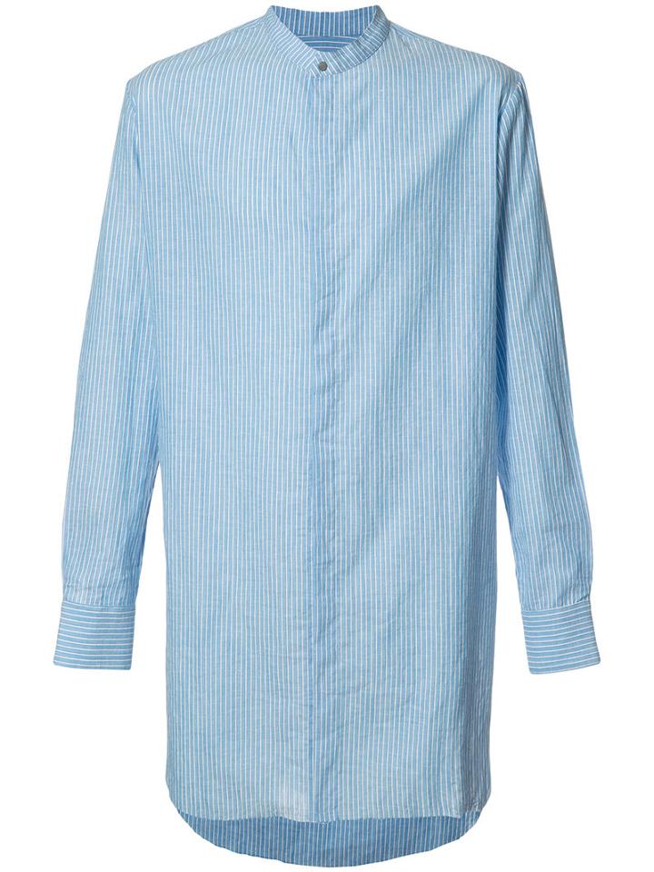 Baja East Striped Long Shirt, Size: 0, Blue, Cotton/linen/flax/rayon