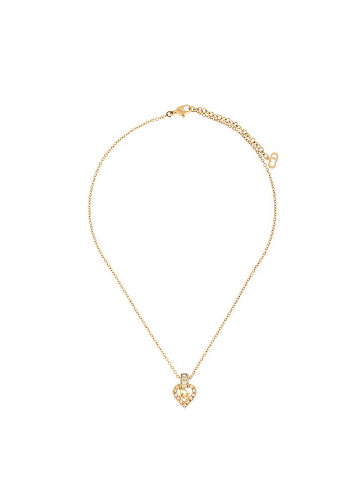 Christian Dior Vintage Logo Heart Pendant Necklace - Metallic