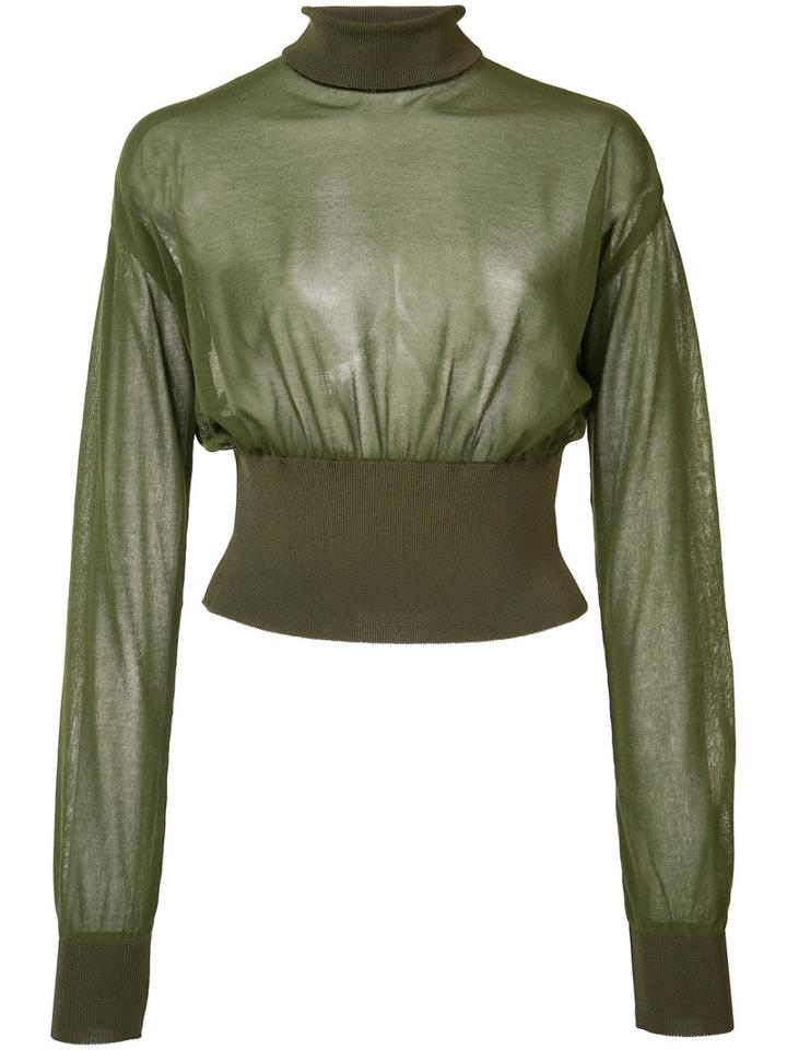 Balmain - Sheer Cropped Jumper - Women - Cotton/polyamide/spandex/elastane/viscose - 36, Green, Cotton/polyamide/spandex/elastane/viscose