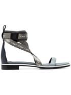 Chloé Sea Blue Fabric Strap Logo Print Sandals - Green